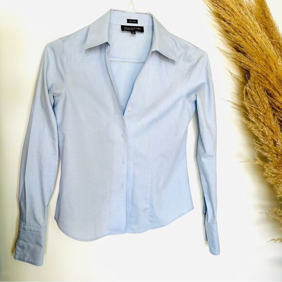 JONES NEW YORK Light Baby Blue Classic Collar Button Down Blouse Shirt Top 0 - Picture 5 of 11